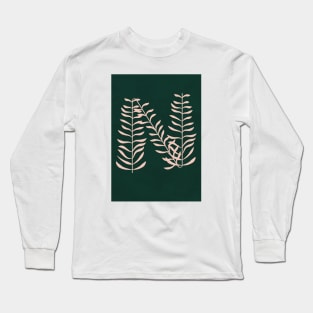 Alphabet N Botanical, Forest Green Background Long Sleeve T-Shirt